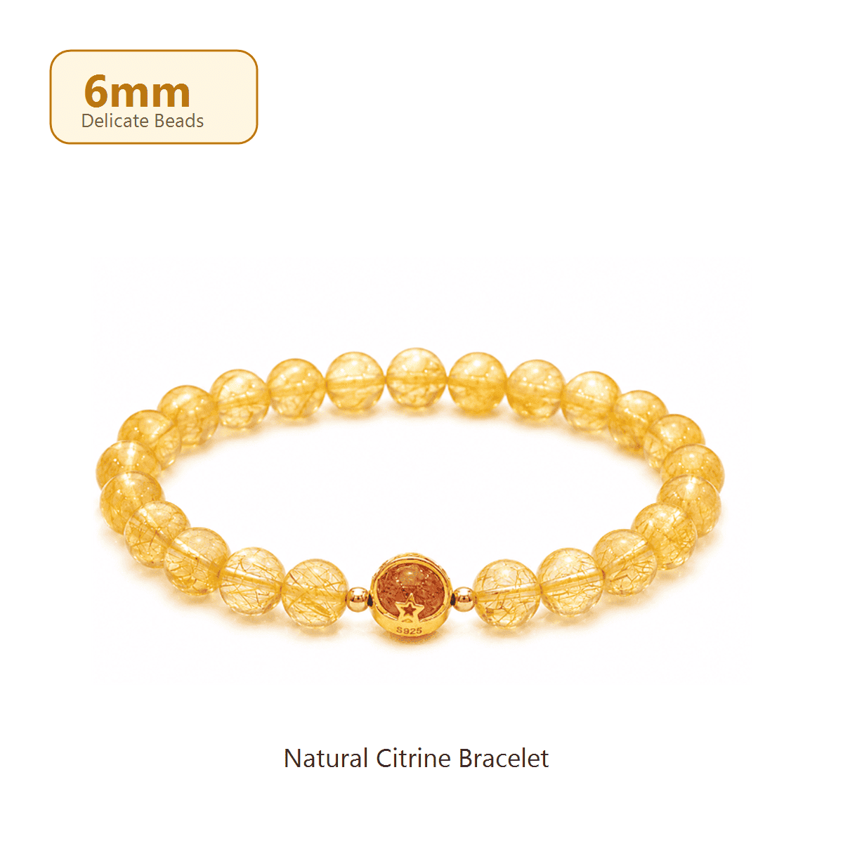 6mm Citrine Bracelet with delicate golden beads, a refined crystal bracelet for women