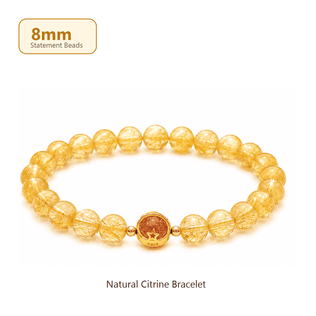 8mm Citrine Bracelet with statement golden beads, a bold crystal bracelet for women