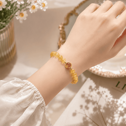 Citrine Bracelet worn on the wrist, a warm golden crystal bracelet for women for everyday style