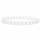 Clear quartz bracelet with transparent polished round beads centered on a clean white background
