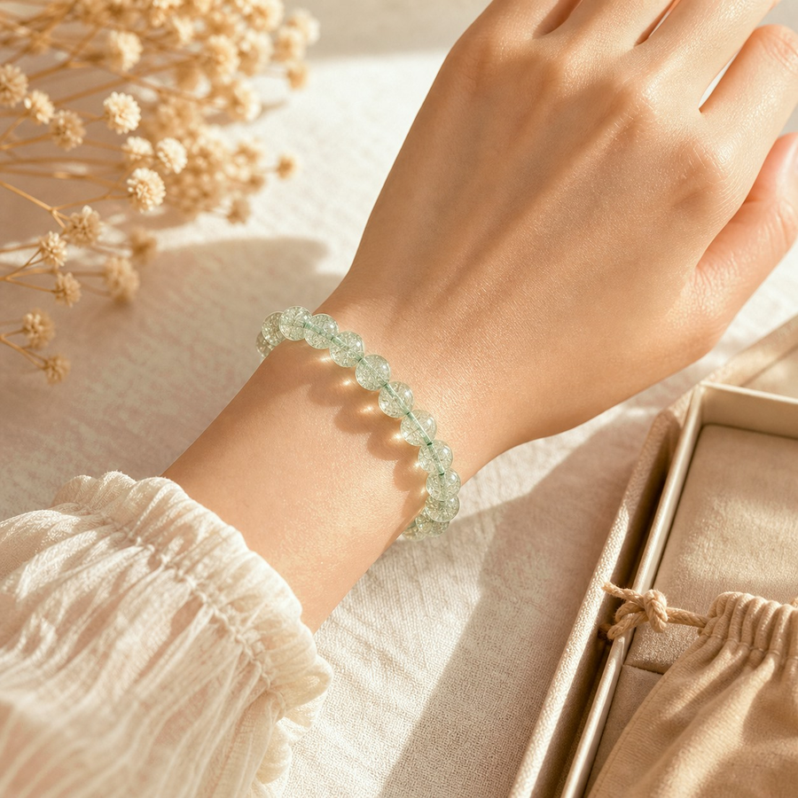 Green crystal bracelet illustrating traditional crystal bracelet meanings