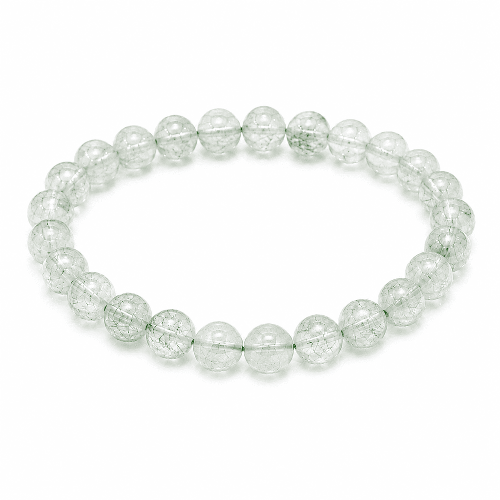 Green Rutilated Quartz bracelet on a white background, a clean product view of a Green Crystal Bracelet