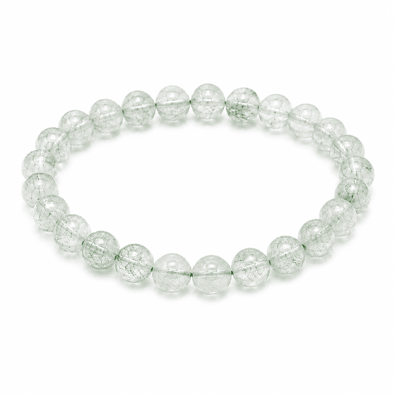 Green Rutilated Quartz bracelet on a white background, a clean product view of a Green Crystal Bracelet