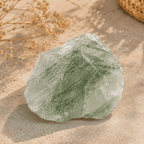 Green Rutilated Quartz raw stone showing the natural crystals inspiration behind this Green Crystal Bracelet