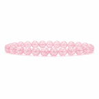 Rose quartz bracelet with translucent pink round beads displayed on a clean white background
