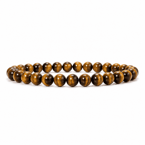 Tigers Eye Bracelet with glossy golden brown round beads centered on a clean white background