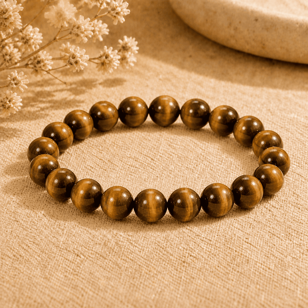 Tigers eye crystal bracelet with large polished round beads and natural golden brown banding